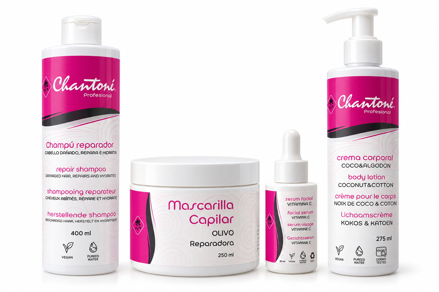 Champú Reparador + Mascarilla Olivo + Serum Facial + Crema Corporal
